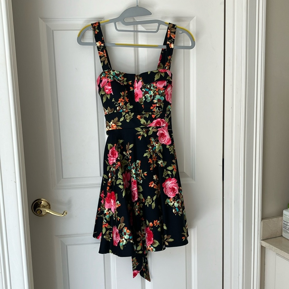 Black and pink floral Ixia dress